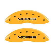Load image into Gallery viewer, MGP 4 Caliper Covers Engraved Front & Rear MOPAR Yellow finish black ch Caliper Covers MGP