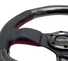 Load image into Gallery viewer, NRG Carbon Fiber Steering Wheel (320mm) Flat Bottom & Leather Trim w/Red Stitching Steering Wheels NRG