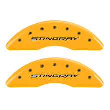 Load image into Gallery viewer, MGP 4 Caliper Covers Engraved Front & Rear Stingray Yellow finish black ch Caliper Covers MGP