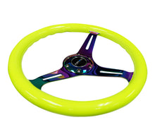 Load image into Gallery viewer, NRG Classic Wood Grain Steering Wheel (350mm) Neon Yellow Color w/Neochrome Spokes Steering Wheels NRG