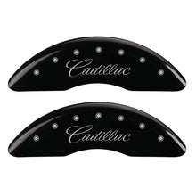 Load image into Gallery viewer, MGP 4 Caliper Covers Engraved Front & Rear Cursive/Cadillac Black finish silver ch Caliper Covers MGP