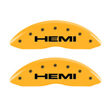 Load image into Gallery viewer, MGP 4 Caliper Covers Engraved Front & Rear Hemi Yellow finish black ch Caliper Covers MGP