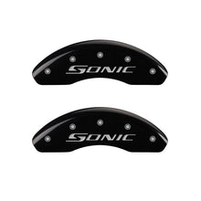 Load image into Gallery viewer, MGP Front set 2 Caliper Covers Engraved Front Sonic Black finish silver ch Caliper Covers MGP