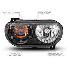 Load image into Gallery viewer, ANZO 2008-2014 Dodge Challenger Crystal Headlights Black Headlights ANZO