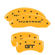 Load image into Gallery viewer, MGP 4 Caliper Covers Engraved Front Mustang Engraved Rear GT Yellow finish black ch Caliper Covers MGP