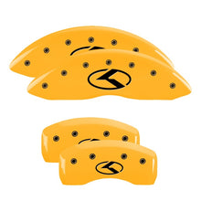 Load image into Gallery viewer, MGP 4 Caliper Covers Engraved Front & Rear Circle K/Kia Yellow Finish Black Char 2018 Kia Optima Caliper Covers MGP