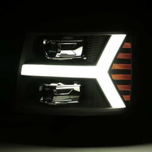 Load image into Gallery viewer, AlphaRex 07-13 Chevy 1500 LUXX LED Proj Headlights Plank Style Jet Blk w/ Activ Light/Seq Signal/DRL Headlights AlphaRex