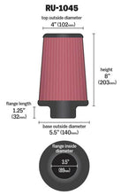 Load image into Gallery viewer, K&N Universal Tapered Filter 3.5in Flange ID x 5.5in Base OD x 4in Top OD x 8in Height Air Filters - Universal Fit K&N Engineering