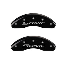 Load image into Gallery viewer, MGP Front set 2 Caliper Covers Engraved Front Sonic Black finish silver ch Caliper Covers MGP