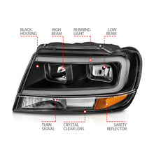 Load image into Gallery viewer, ANZO 99-04 Jeep Grand Cherokee Crystal Headlights - w/ Light Bar Black Housing Headlights ANZO