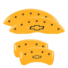 Load image into Gallery viewer, MGP 4 Caliper Covers Engraved Front & Rear Bowtie Yellow Finish Black Char 2019 Chevrolet Malibu Caliper Covers MGP