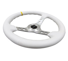 Load image into Gallery viewer, NRG Reinforced Steering Wheel (350mm / 3in. Deep) Wht Leather w/Silver Spoke & Single Yellow Mark Steering Wheels NRG
