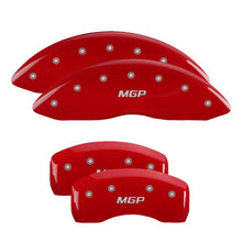 Load image into Gallery viewer, MGP 4 Caliper Covers Engraved Front & Rear Chevy racing Red finish silver ch Caliper Covers MGP