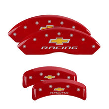Load image into Gallery viewer, MGP 4 Caliper Covers Engraved F & R Chevy Racing Red Finish Silver Char 1988 Chevrolet Corvette Caliper Covers MGP
