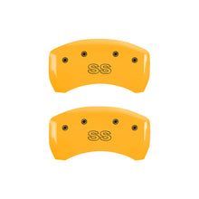 Load image into Gallery viewer, MGP 4 Caliper Covers Engraved Front & Rear Classic/SS Yellow Finish Black Char 2000 Chevrolet Camaro Caliper Covers MGP