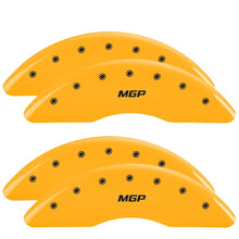 Load image into Gallery viewer, MGP 4 Caliper Covers Engraved Front & Rear Oval logo/Ford Yellow finish black ch Caliper Covers MGP