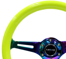 Load image into Gallery viewer, NRG Classic Wood Grain Steering Wheel (350mm) Neon Yellow Color w/Neochrome Spokes Steering Wheels NRG