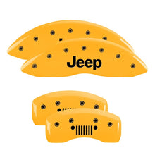 Load image into Gallery viewer, MGP 4 Caliper Covers Engraved Front JEEP Engraved Rear JEEP Grill logo Yellow finish black ch Caliper Covers MGP
