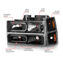 Load image into Gallery viewer, ANZO 88-98 Chevrolet C1500 Crystal Headlights w/ Light Bar Black Housing w/ Signal Side Markers 8Pcs Headlights ANZO