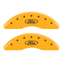 Load image into Gallery viewer, MGP 4 Caliper Covers Engraved F & R Oval Logo/Ford Yellow Finish Black Char 2007 Ford Expedition Caliper Covers MGP