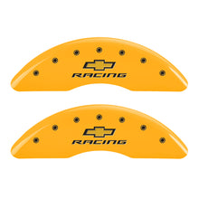 Load image into Gallery viewer, MGP 4 Caliper Covers Engraved F & R Chevy Racing Yellow Finish Black Char 2016 Chevrolet Camaro Caliper Covers MGP