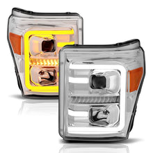 Load image into Gallery viewer, ANZO 11-16 Ford F-250/F-350/F-450 Projector Headlights w/ Plank Style Switchback Chrome w/Amber Headlights ANZO