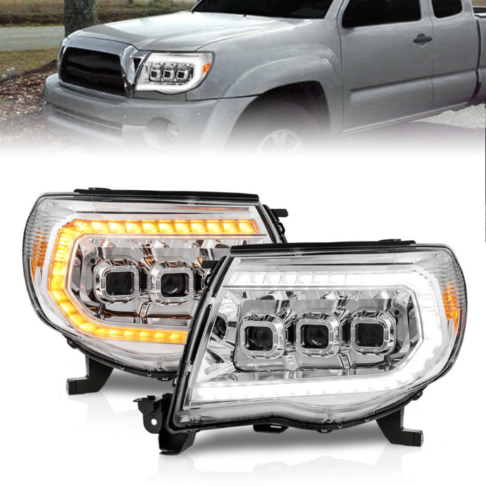 ANZO 05-11 Toyota Tacoma LED Projector Headlights w/Light Bar Swtchbk Seq. Chrome w/Initiation Light Headlights ANZO   