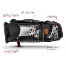 Load image into Gallery viewer, ANZO 1994-2001 Dodge Ram Crystal Headlights Black Headlights ANZO
