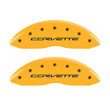 Load image into Gallery viewer, MGP 4 Caliper Covers Engraved Front & Rear C7/Corvette Yellow finish black ch Caliper Covers MGP