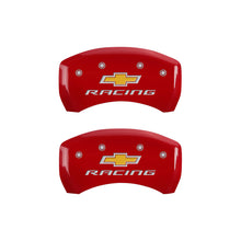 Load image into Gallery viewer, MGP 4 Caliper Covers Engraved Front & Rear Chevy racing Red finish silver ch Caliper Covers MGP