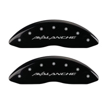 Load image into Gallery viewer, MGP 4 Caliper Covers Engraved Front & Rear Avalanche Black finish silver ch Caliper Covers MGP
