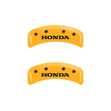 Load image into Gallery viewer, MGP 4 Caliper Covers Engraved Front & Rear Honda Yellow Finish Black Char 2003 Honda Element Caliper Covers MGP