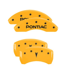 Load image into Gallery viewer, MGP 4 Caliper Covers Engraved Front Pontiac Rear Arrow Yellow Finish Black Char 2006 Pontiac G6 Caliper Covers MGP