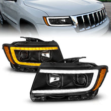 Load image into Gallery viewer, ANZO 11-13 Jeep Grand Cherokee (Factory Halogen Only) Projector Headlights w/Light Bar Swtchbk Black Headlights ANZO