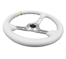 Load image into Gallery viewer, NRG Reinforced Steering Wheel (350mm / 3in. Deep) Wht Leather w/Silver Spoke & Single Yellow Mark Steering Wheels NRG