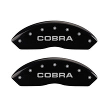 Load image into Gallery viewer, MGP 4 Caliper Covers Engraved Front & Rear Cobra Black finish silver ch Caliper Covers MGP