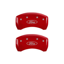 Load image into Gallery viewer, MGP 4 Caliper Covers Engraved Front & Rear Oval logo/Ford Red finish silver ch Caliper Covers MGP