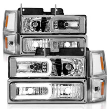 Load image into Gallery viewer, ANZO 88-98 Chevrolet C1500 Crystal Headlights w/Light Bar Chrome Housing w/ Signal Side Markers 8Pcs Headlights ANZO