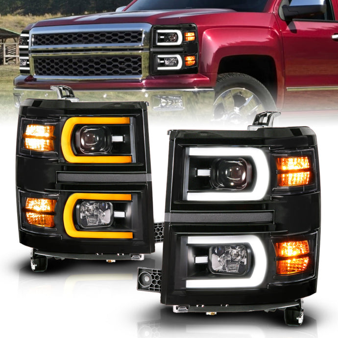 Anzo 14-15 Chevy Silverado 1500 Black Dual Switchback+Sequential LED Tube Sq. Projector Headlights Headlights ANZO   