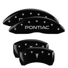 Load image into Gallery viewer, MGP 4 Caliper Covers 98-02 Pontiac Firebird (Ex WS6) Front Pontiac Rear Arrow Blk Finish Silver Char Caliper Covers MGP