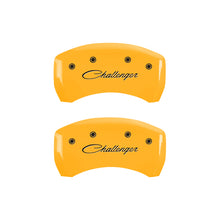 Load image into Gallery viewer, MGP 4 Caliper Covers Engraved F & R Cursive/Challenger Yellow Finish Black Char 2006 Dodge Charger Caliper Covers MGP