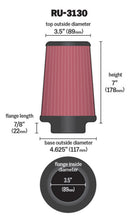 Load image into Gallery viewer, K&N Filter Universal Rubber Filter 3 1/2 inch Flange 4 5/8 inch Base 3 1/2 inch Top 7 inch Height Air Filters - Universal Fit K&N Engineering