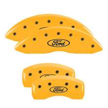 Load image into Gallery viewer, MGP 4 Caliper Covers Engraved Front & Rear Oval logo/Ford Yellow finish black ch Caliper Covers MGP