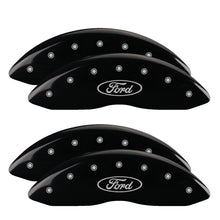 Load image into Gallery viewer, MGP 4 Caliper Covers Engraved Front & Rear Oval logo/Ford Black finish silver ch Caliper Covers MGP