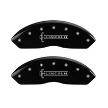 Load image into Gallery viewer, MGP 4 Caliper Covers Engraved Front & Rear Lincoln Black finish silver ch Caliper Covers MGP