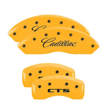 Load image into Gallery viewer, MGP 4 Caliper Covers Engraved Front Cadillac Rear CTS Yellow Finish Black Char 2004 Cadillac CTS Caliper Covers MGP