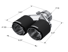 Load image into Gallery viewer, MBRP 3in ID / Dual 4in OD Out Staggered L 9.87in / R 9.37in Dual Wall Carbon Fiber Univ Exhaust Tip Tips MBRP