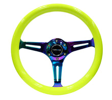 Load image into Gallery viewer, NRG Classic Wood Grain Steering Wheel (350mm) Neon Yellow Color w/Neochrome Spokes Steering Wheels NRG