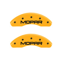 Load image into Gallery viewer, MGP 4 Caliper Covers Engraved Front & Rear MOPAR Yellow finish black ch Caliper Covers MGP