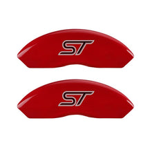 Load image into Gallery viewer, MGP 4 Caliper Covers Engraved Front & Rear No Bolts/St Red Finish Silver Char 2018 Ford Fusion Caliper Covers MGP
